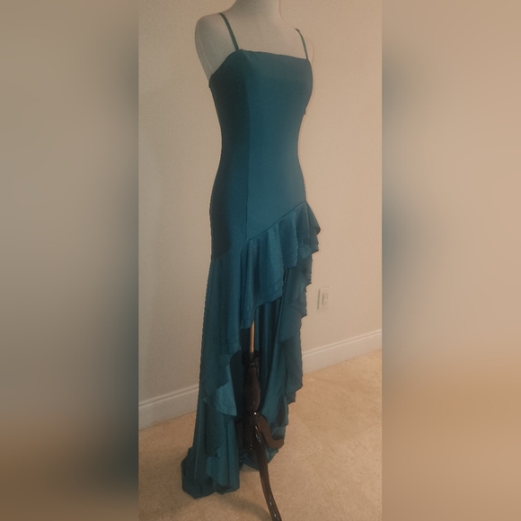 Elegant Teal High-Low Dress - Picture 3 of 10